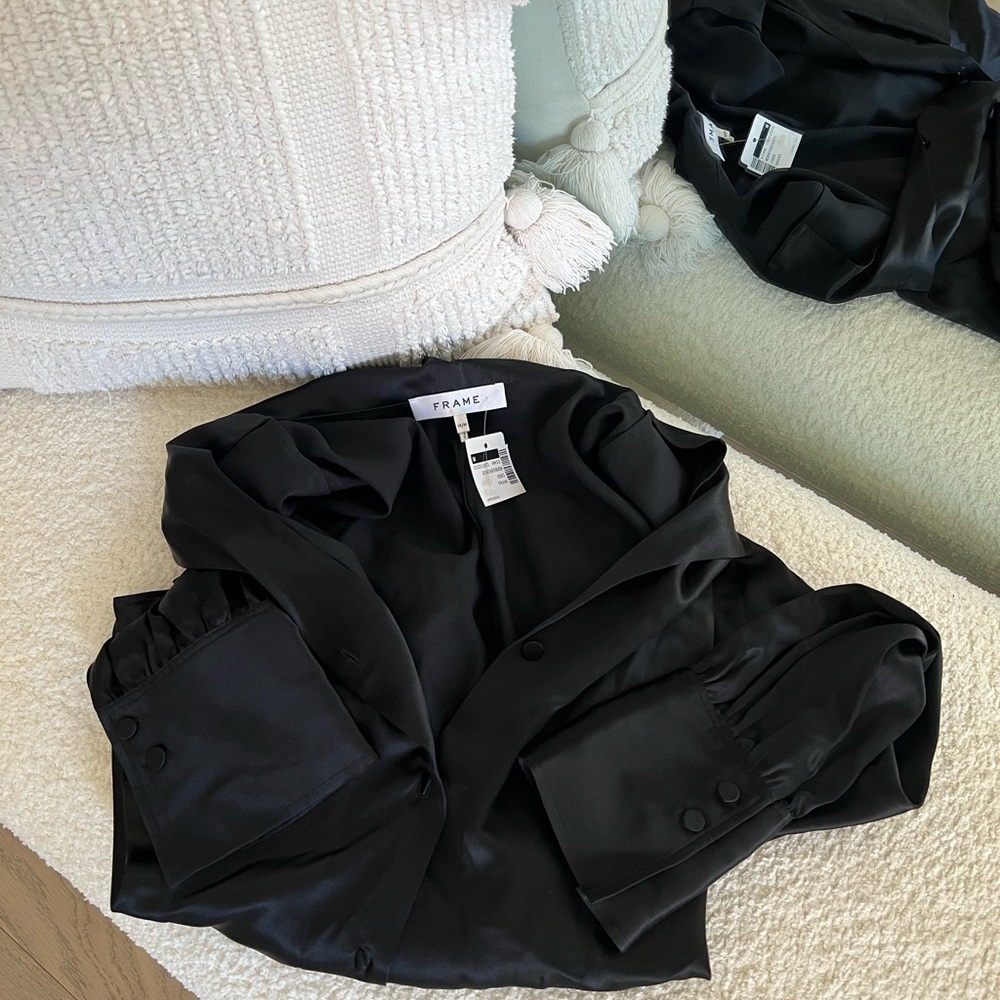 Frame Black Satin Button Down Blouse